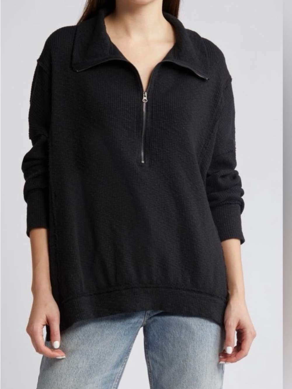 We The Free Women’s Oversized Black Ribbed Half-Zip Pullover (EUC) - Large